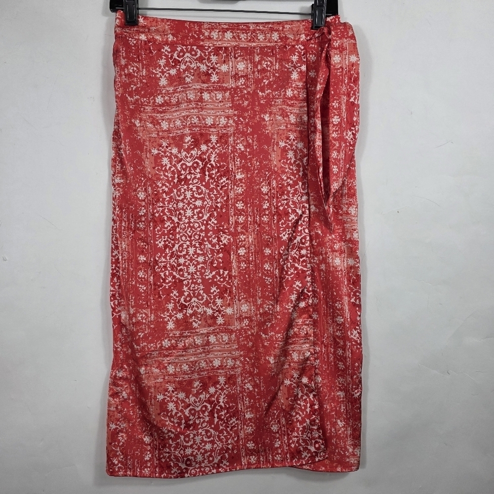 Rachel Zoe Bandana print Satin Faux wrap Midi Skirt
